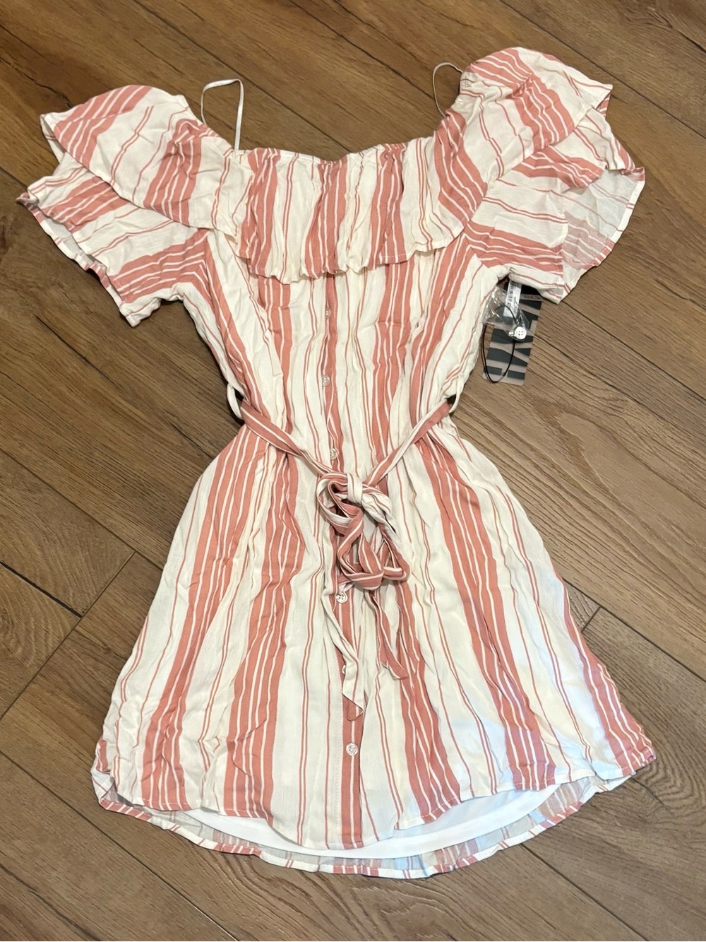 HYFVE White Dress with Dusty Pink Stripe Accents